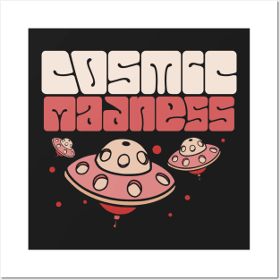 Cosmic madness spaceship cartoon stars typography Posters and Art